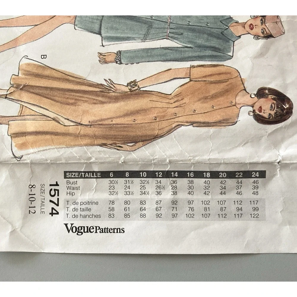 Vogue Basic Design 1574 Button-Front Dress Tunic Skirt Mod 90s Sz 8-10-12 Uncut